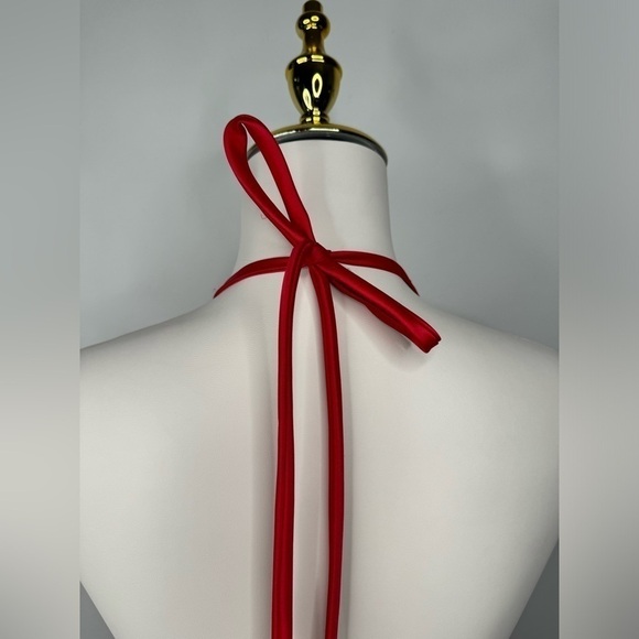 Vintage Scott McClintock Jewel Ruby Red Halter Prom Dress Size 4P 4 Petite - Picture 5 of 16